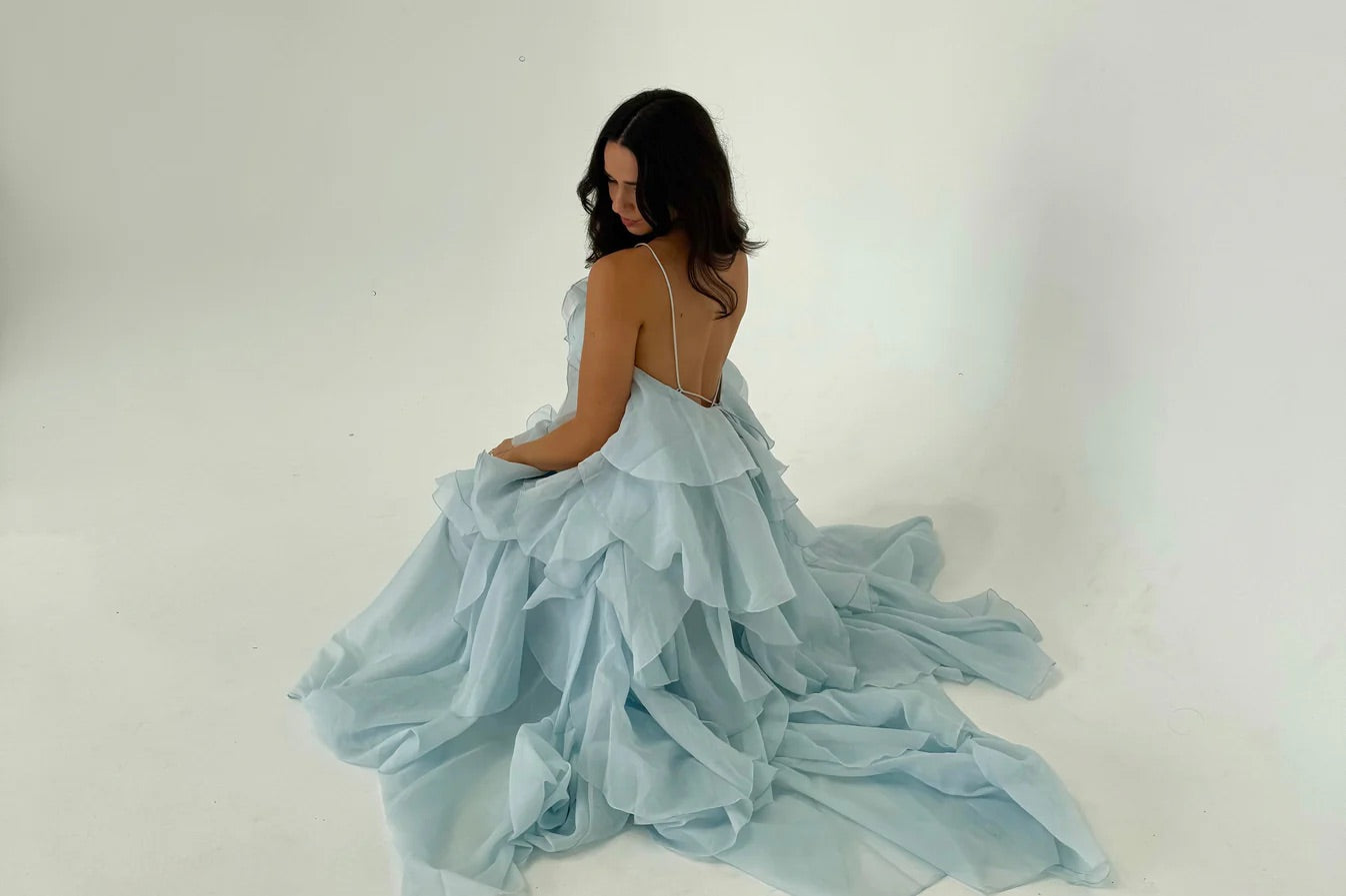 Pandorea Layered Maxi Dress In Blue by Aje available for hire in Gold Coast, QLD