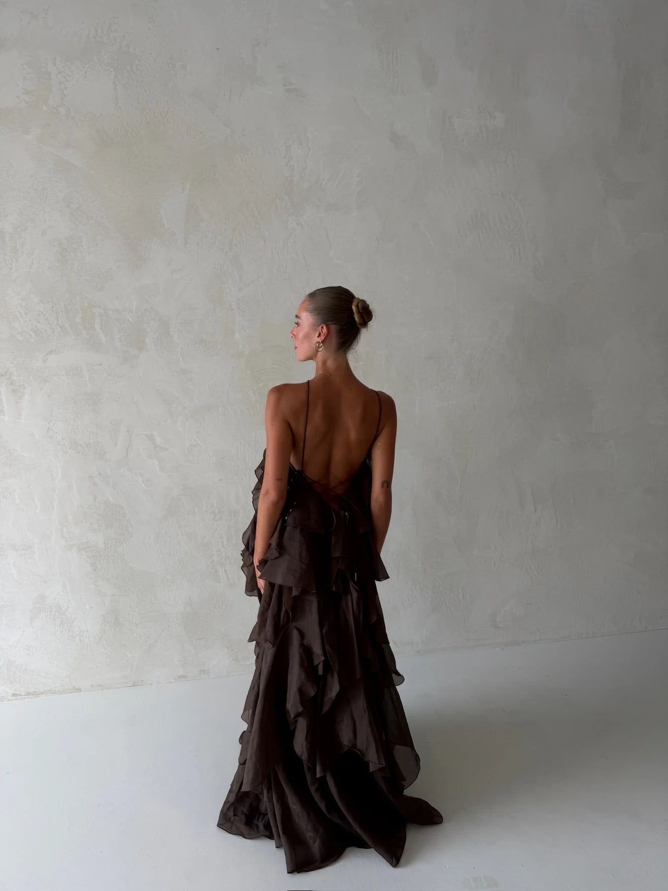 Pandorea Layered Maxi Dress In Brown by Aje available for hire in Gold Coast, QLD