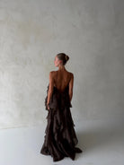 Pandorea Layered Maxi Dress In Brown by Aje available for hire in Gold Coast, QLD