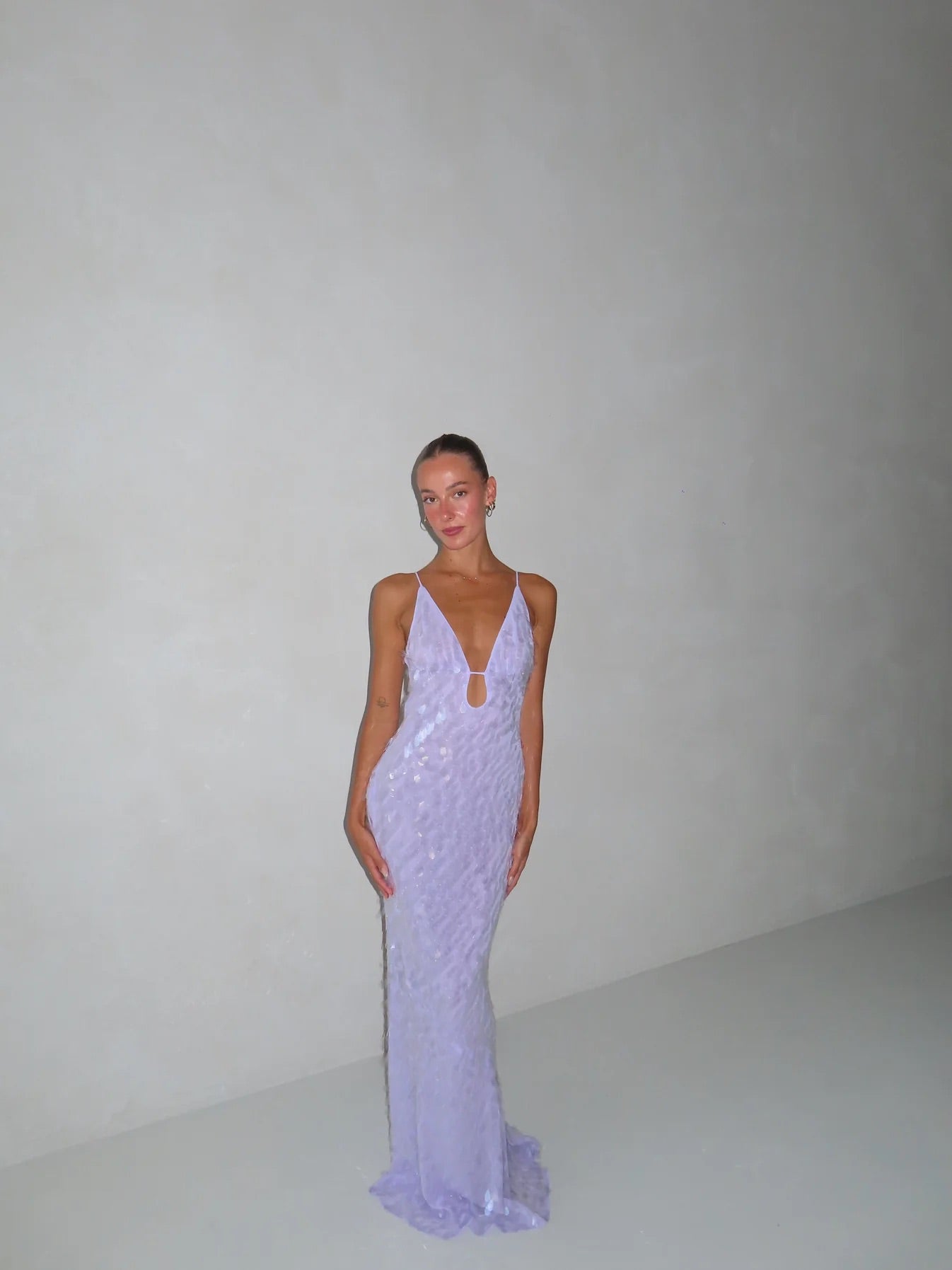 Sapphire Sequin Dress in Lilac by Misha Collection available for hire in Gold Coast, QLD