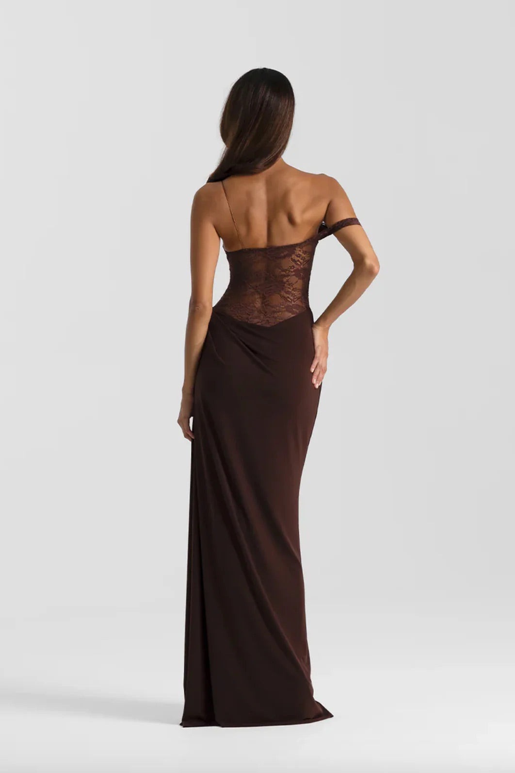 Sloane Dress in Brown by Natalie Rolt available for hire in Gold Coast, QLD