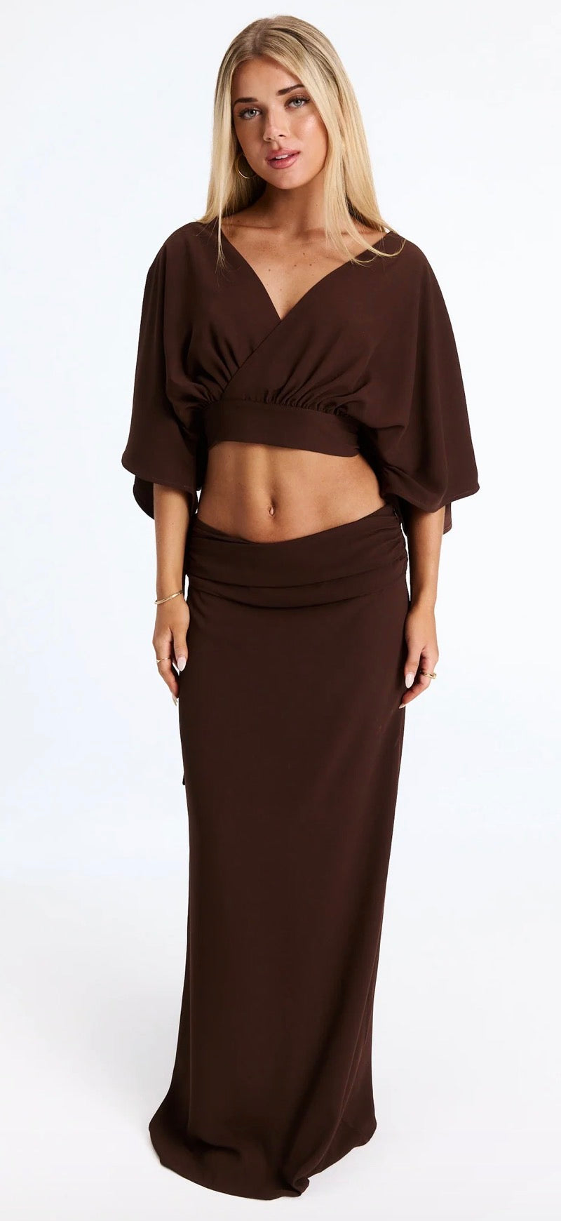 Ivy Mae myla top and Delilah maxi skirt  by Ivy Mae collection  available for hire in Tanilba bay , NSW