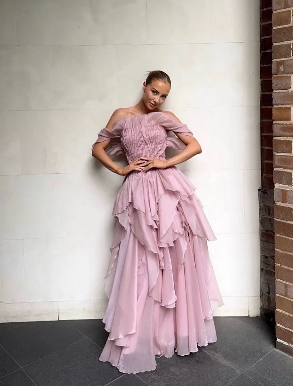 Nisha Gown in Fawn Pink by Aje available for hire in Gold Coast, QLD