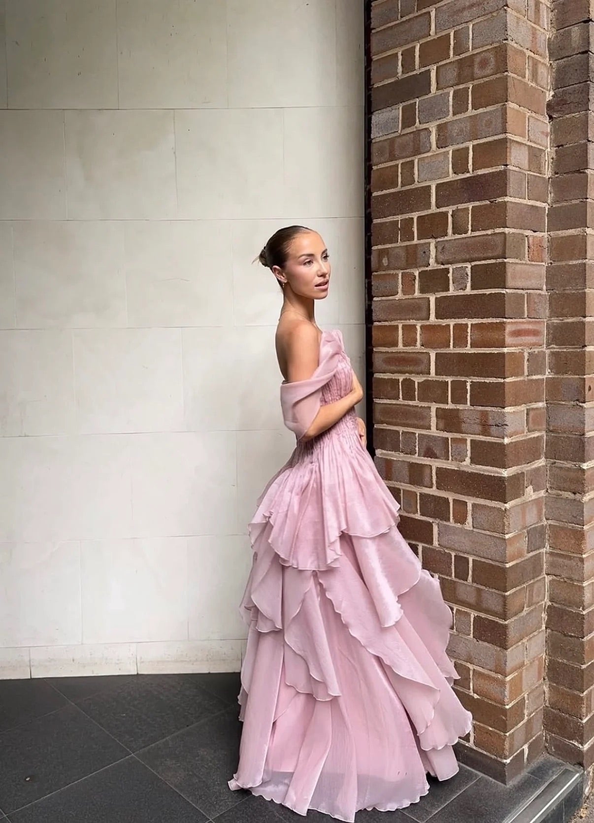 Nisha Gown in Fawn Pink by Aje available for hire in Gold Coast, QLD