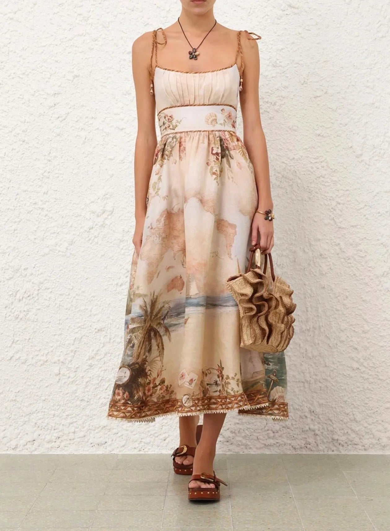 Mahon Picnic Dress in Island Map Blue by Zimmermann available for hire in Australia