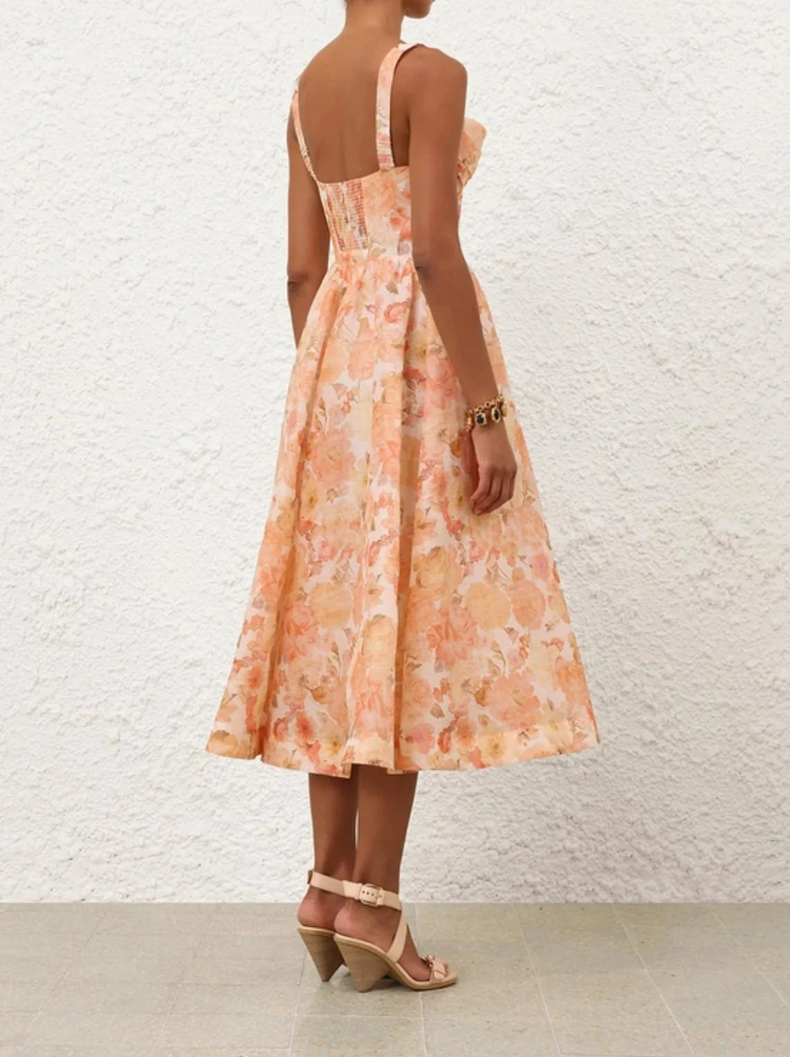 Rebellion Drape Midi Dress in Golden Bloom by Zimmermann available for hire in Australia