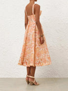 Rebellion Drape Midi Dress in Golden Bloom by Zimmermann available for hire in Australia