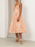 Rebellion Drape Midi Dress in Golden Bloom by Zimmermann available for hire in Australia