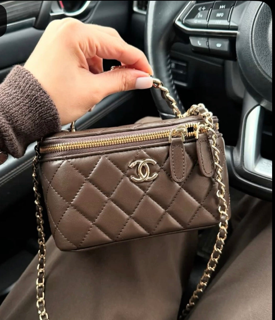 Chanel top handle vanity - chocolate  by Chanel available for hire in Earlwood, NSW