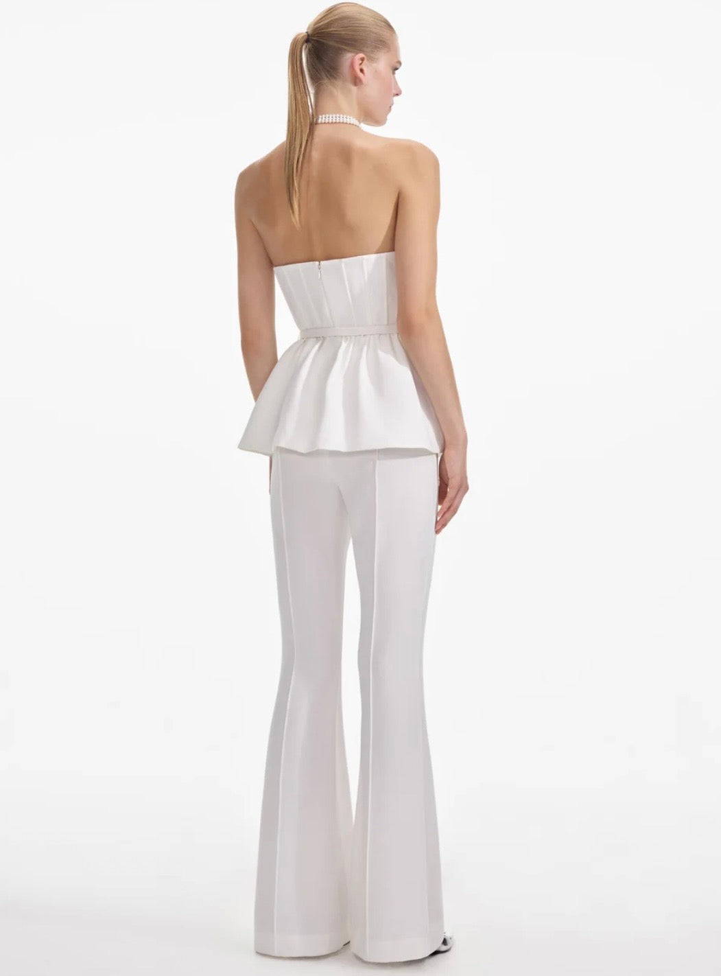 White Stretch Crepe Jumpsuit  by Self Portrait available for hire in Mermaid Beach, QLD