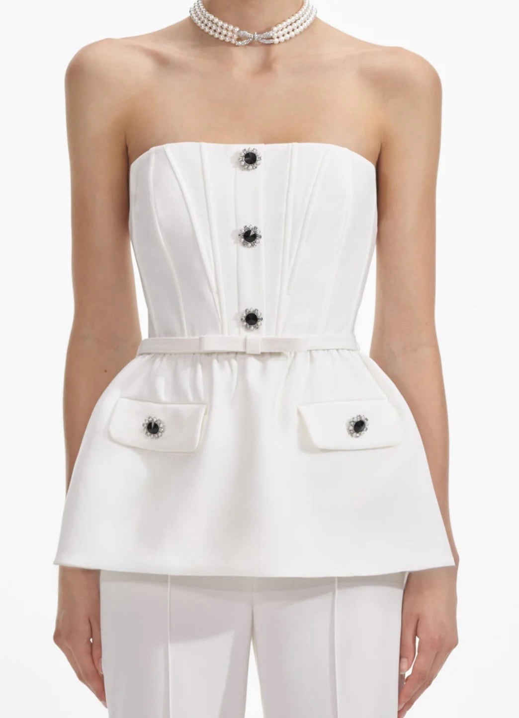 White Stretch Crepe Jumpsuit  by Self Portrait available for hire in Mermaid Beach, QLD
