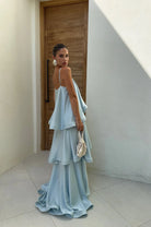 Tilly Tiered Maxi Dress Pale Blue by Elliot available for hire in Camp Hill, QLD
