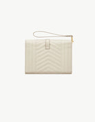 Envelope Flap Pouch in Mix Matelassé Grain de Poudre Leather Blanc Vintage by YSL available for hire in Camp Hill, QLD