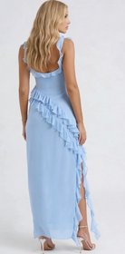 ARIELA Soft Blue Ruffle Maxi Dress by House of CB available for hire in Barrack Point, NSW