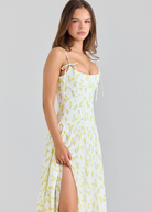 YVETTE' LEMON FLORAL PRINT GEORGETTE MIDI DRESS by House of CB available for hire in Barrack Point, NSW