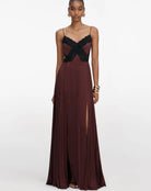 Brown Satin Lace Maxi by Self Portrait available for hire in Mermaid Beach, QLD