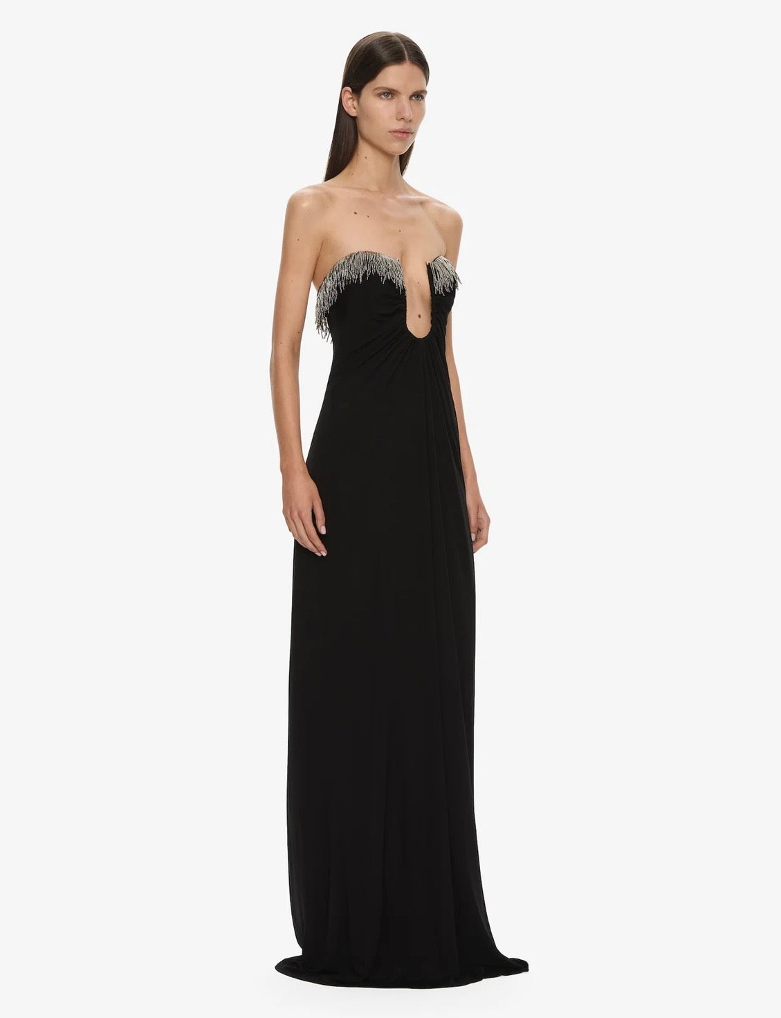 Arced Palm Strapless Fringe Dress by Christopher Esber available for hire in Mermaid Beach, QLD