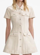 Cream Collard Denim Mini Dress by Self Portrait available for hire in Mermaid Beach, QLD