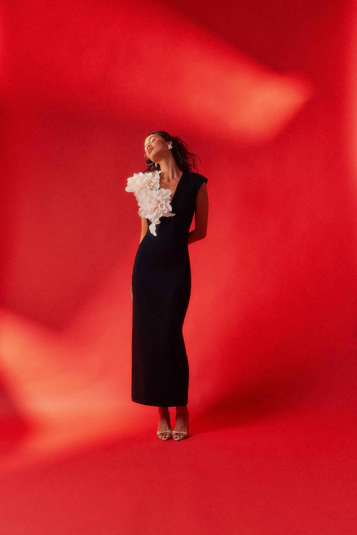 Zahara V-Neck Gown in Black by Elliatt available for hire in Camp Hill, QLD