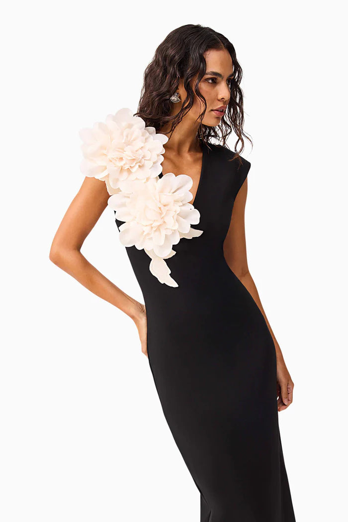 Zahara V-Neck Gown in Black by Elliatt available for hire in Camp Hill, QLD