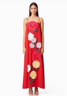 Buttercup Embroidered Maxi Dress In Red by Elliatt available for hire in Camp Hill, QLD