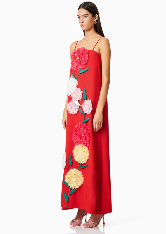Buttercup Embroidered Maxi Dress In Red by Elliatt available for hire in Camp Hill, QLD