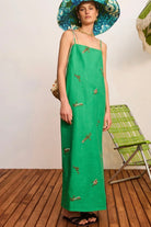 Wanda Embroided Midi Dress Green by Alemais available for hire in Camp Hill, QLD