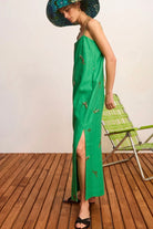 Wanda Embroided Midi Dress Green by Alemais available for hire in Camp Hill, QLD