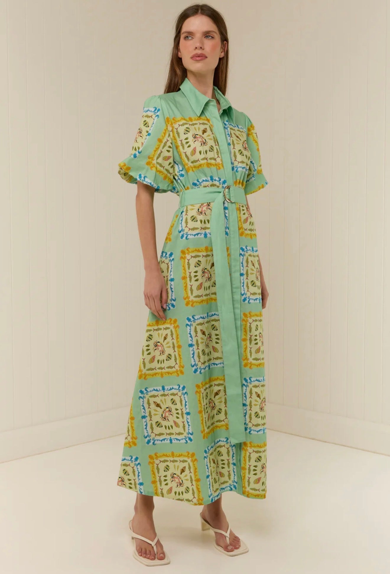 The Paddi Dress in our exclusive Saya Shells by Palm Noosa available for hire in Camp Hill, QLD
