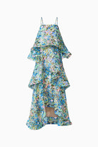 Armani Tiered Maxi Dress In Blue Floral by Elliatt available for hire in Camp Hill, QLD