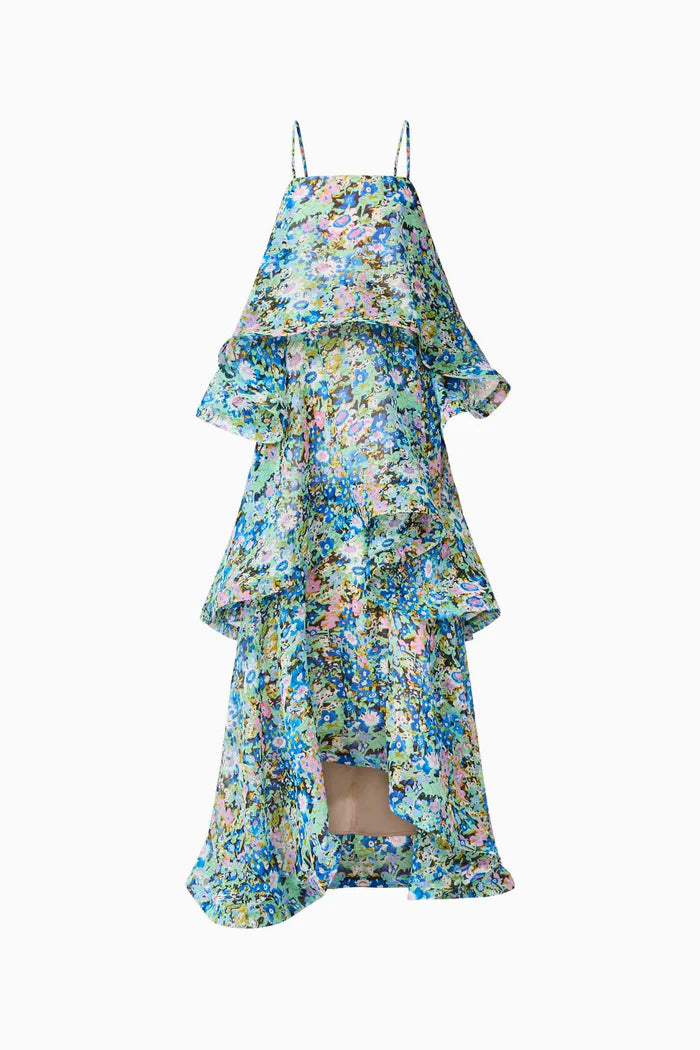 Armani Tiered Maxi Dress In Blue Floral by Elliatt available for hire in Camp Hill, QLD