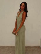 Juniper Halter Maxi Dress in Pistachio Size 8 by Bec & Bridge available for hire in Earlwood, NSW