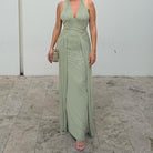 Juniper Halter Maxi Dress in Pistachio Size 8 by Bec & Bridge available for hire in Earlwood, NSW