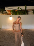 Deva Sequin Knit Corset Top in Sand by Jaded London available for hire in Bondi, NSW