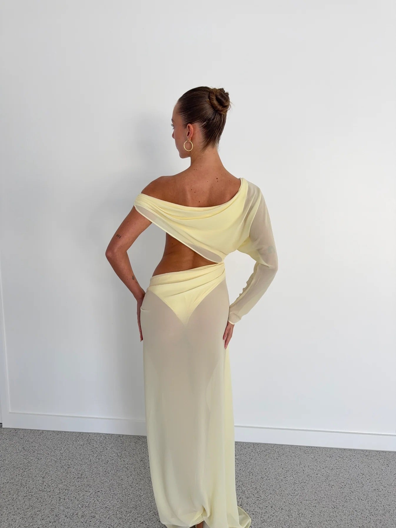 Imogen Maxi in Lemon by Natalie Rolt available for hire in Gold Coast, QLD