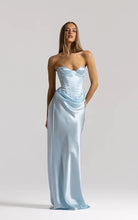 Elina Bustier + Evelyn Maxi in Ice Blue by Natalie Rolt available for hire in Gold Coast, QLD