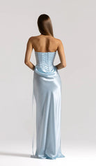 Elina Bustier + Evelyn Maxi in Ice Blue by Natalie Rolt available for hire in Gold Coast, QLD