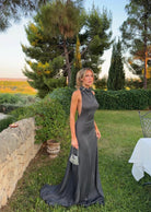 Romy Dress with Train in Chrome by Arcina Ori available for hire in Gold Coast, QLD