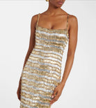 Rachel Gilbert Zeph Gown Gold Silver 4/AU14 by Rachel Gilbert available for hire in Hampton East, VIC
