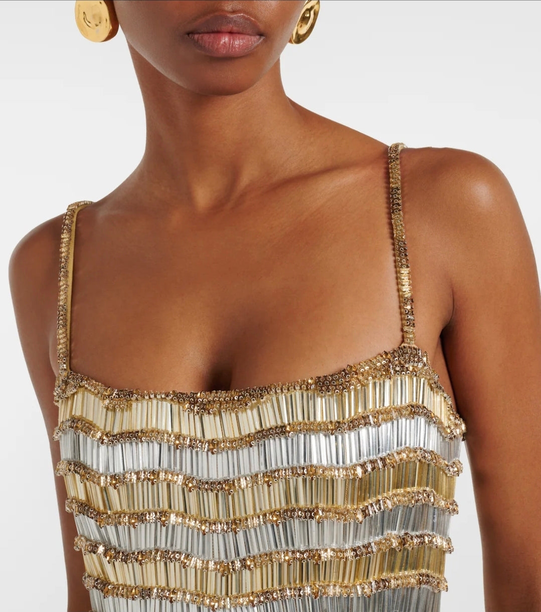 Rachel Gilbert Zeph Gown Gold Silver 4/AU14 by Rachel Gilbert available for hire in Hampton East, VIC