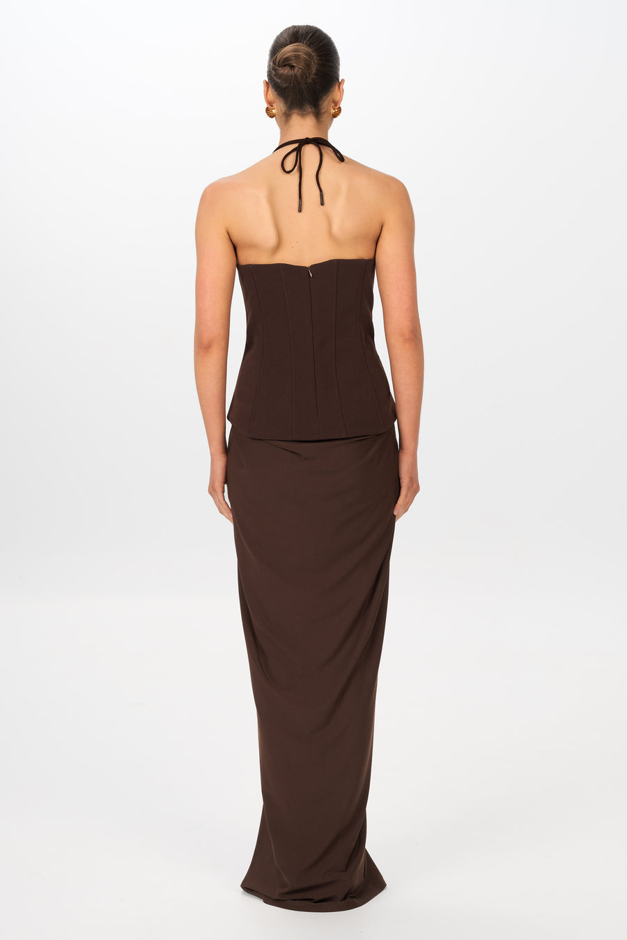 Landon Gown Espresso by Jefre Sei available for hire in Hampton East, VIC