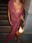 Leia Drape Dress Rust by Bec & Bridge available for hire in Cronulla, NSW