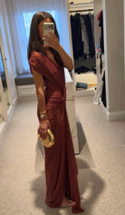 Leia Drape Dress Rust by Bec & Bridge available for hire in Cronulla, NSW