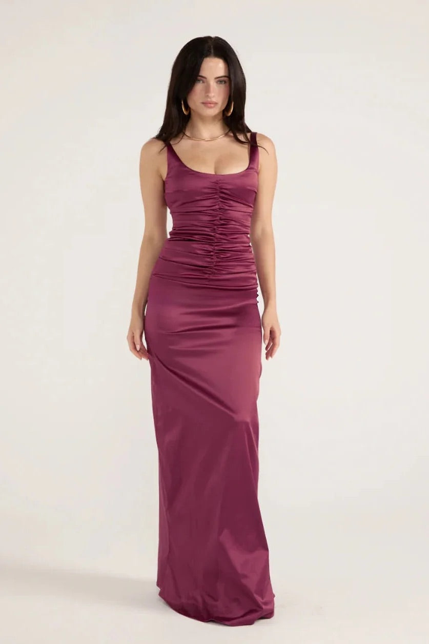 ANCE GRIA ATLEIN GOWN PLUM SIZE 6 8 10 by Ance Gria available for hire in Ivanhoe, VIC