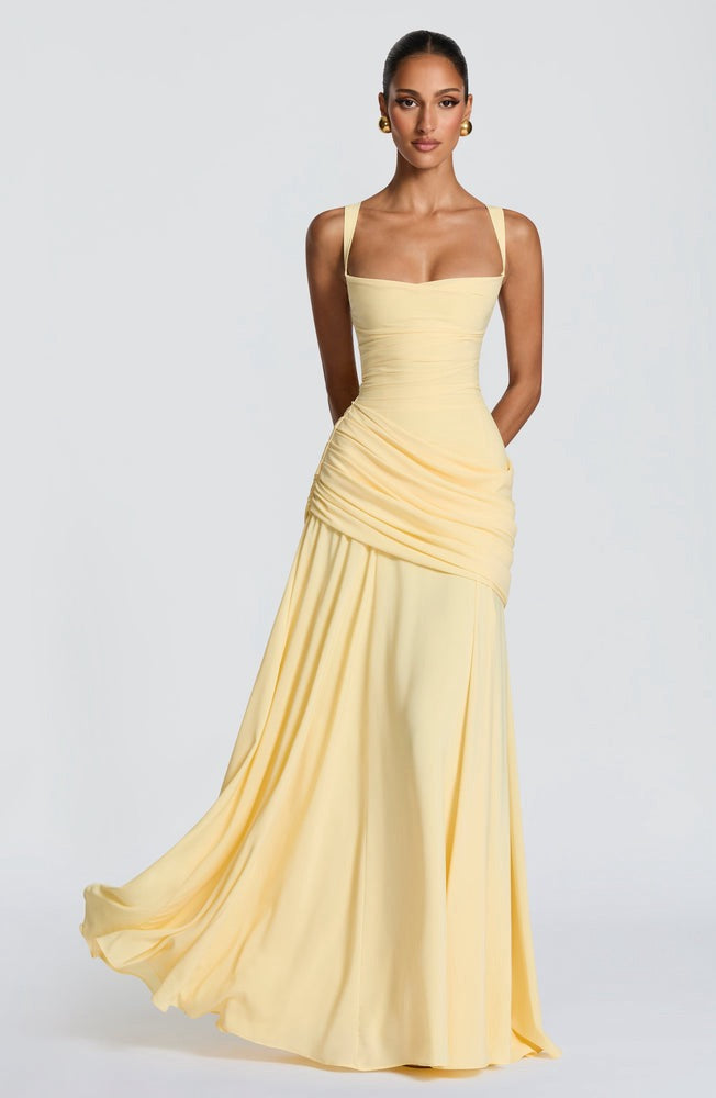 Sura Maxi Dress - Yellow by Babyboo available for hire in Australia