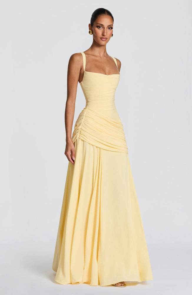 Sura Maxi Dress - Yellow by Babyboo available for hire in Australia