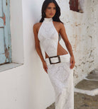Albinae Maxi Dress Bright White by Outcast available for hire in Australia