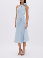Beki Taffeta Midi Dress Ice Blue Size 10 by Rachel Gilbert available for hire in Hampton East, VIC