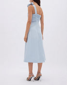 Beki Taffeta Midi Dress Ice Blue Size 10 by Rachel Gilbert available for hire in Hampton East, VIC