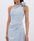 Beki Taffeta Midi Dress Ice Blue Size 10 by Rachel Gilbert available for hire in Hampton East, VIC